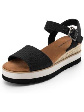 Women's Platform Wedge Sandals Ankle Strap Black-Canvas Open Toe Shoes